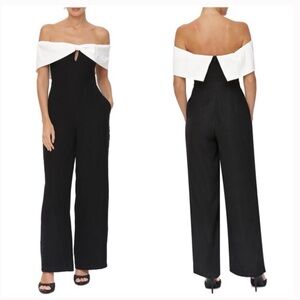Avec Les Filles Black and White Off-Shoulder Jumpsuit